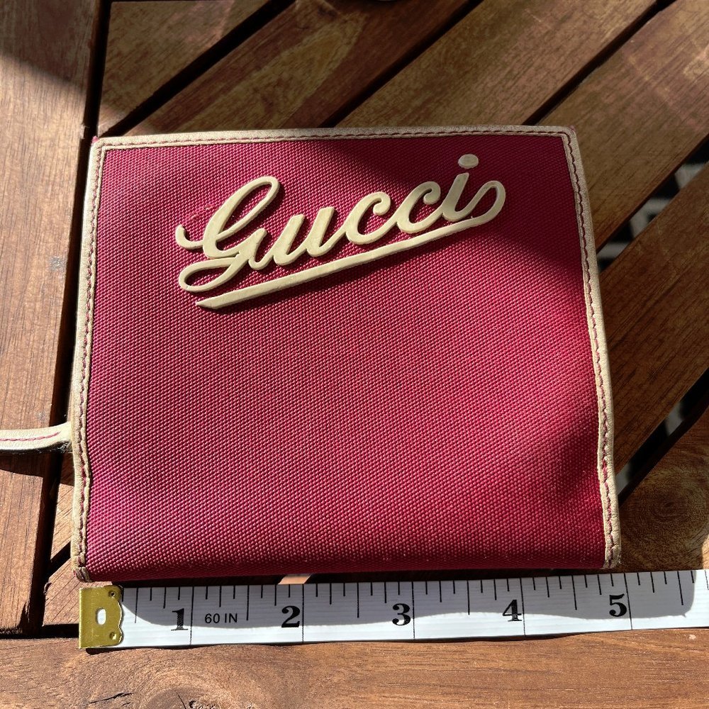 GUCCI Rubber Logo Canvas Leather Bi-Fold Wallet